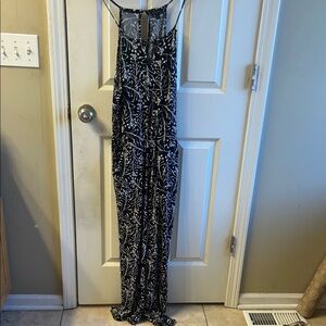 Black and White Leaf Print Jumpsuit